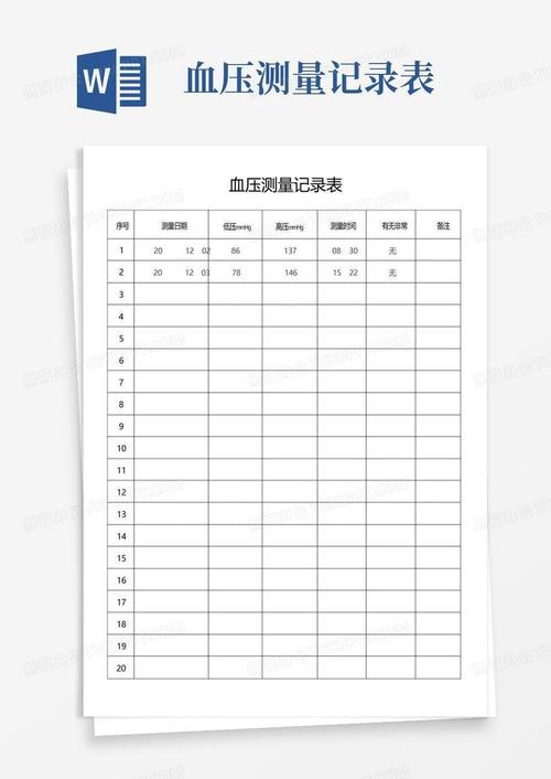 每日测量血压登记表